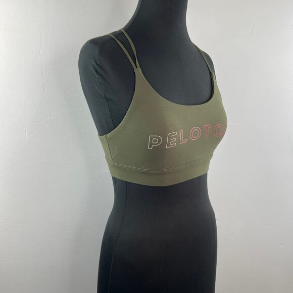 PELOTON Olive Green Sports Bra Stretch Spaghetti Strap Scoop Neck Size XSmall XS - Picture 5 of 8